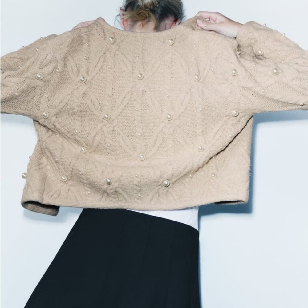 ZARA PEARL CABLE KNIT CARDIGAN - Picture 4 of 8